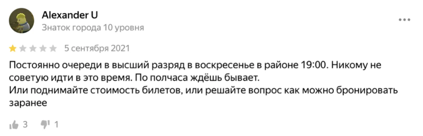 Отзыв гостя: очереди в парную в воскресенье вечером, предложение сделать бронирование заранее