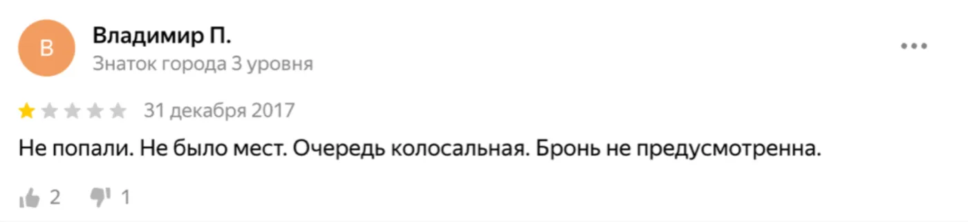 Отзыв гостя: мест не было, брони не предусмотрено